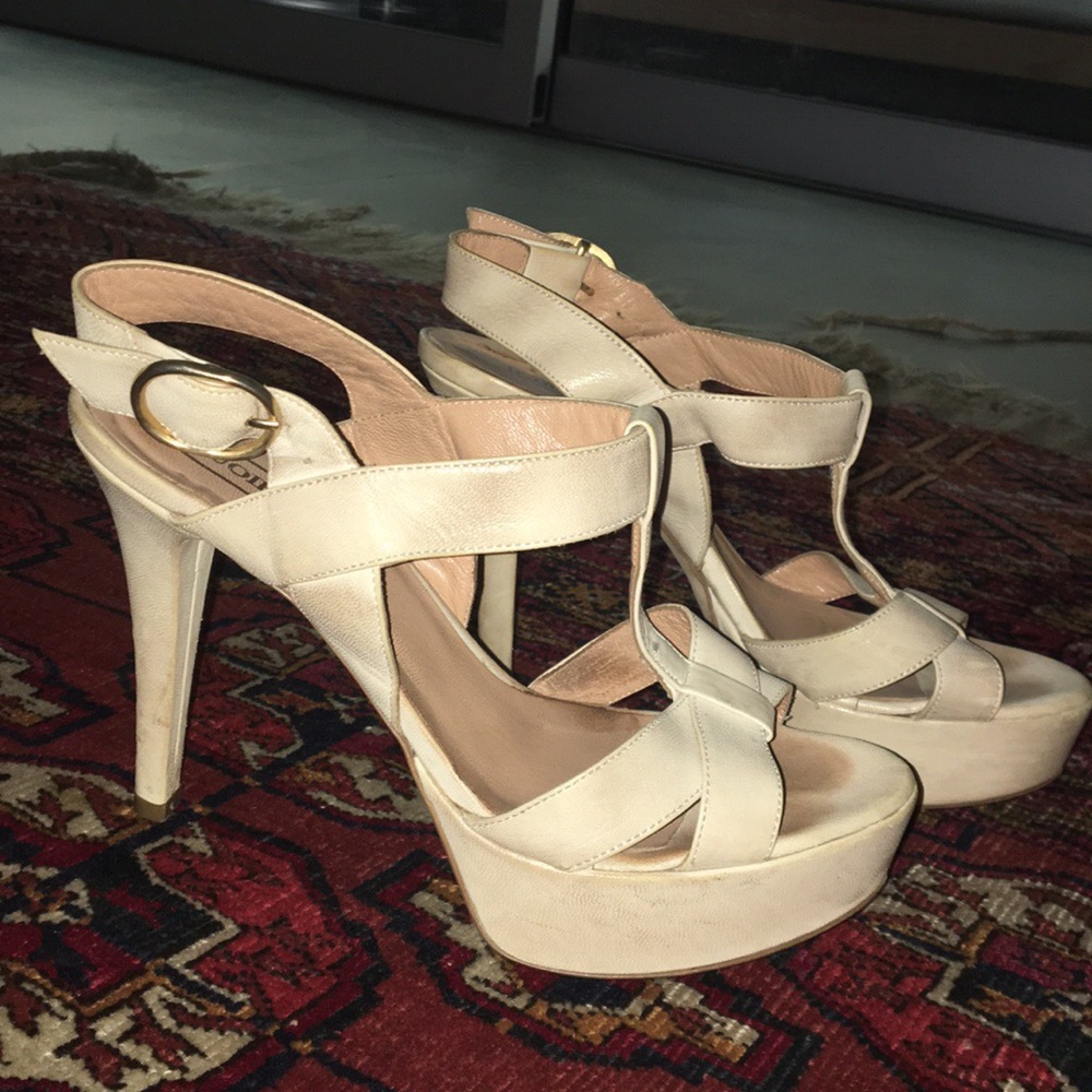Handmade Italian Leather Platform Heel Cream 37.5